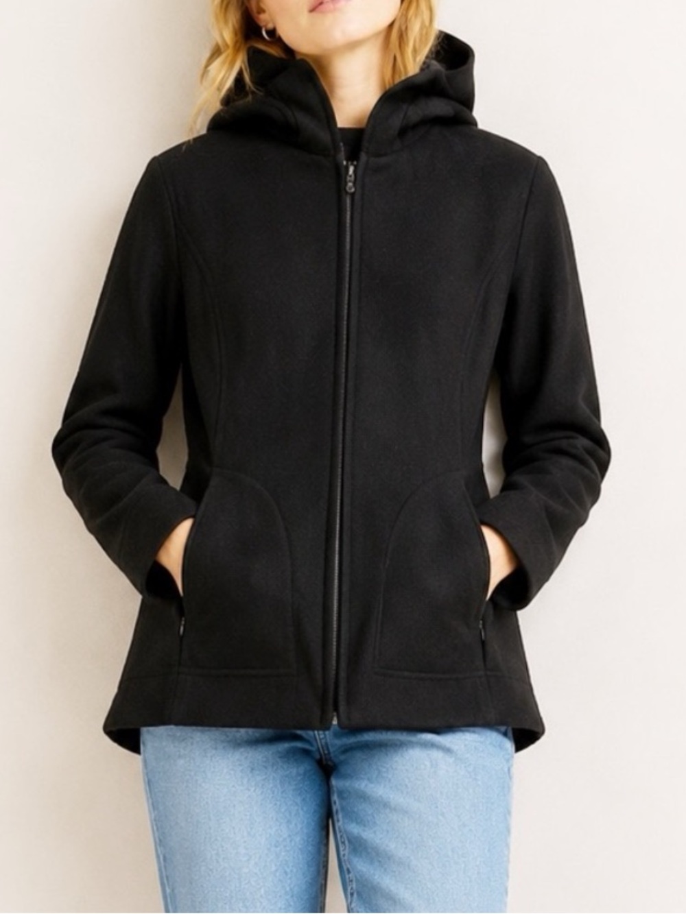 Fleet Street Black Wool Hooded Coat Jacket